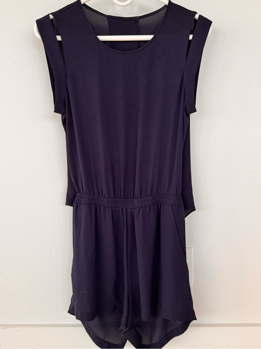BCBG Navy Blue Sleeveless Romper with Elastic Waist